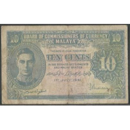 Malaya 10 Cents 1 Jul 1941 P8