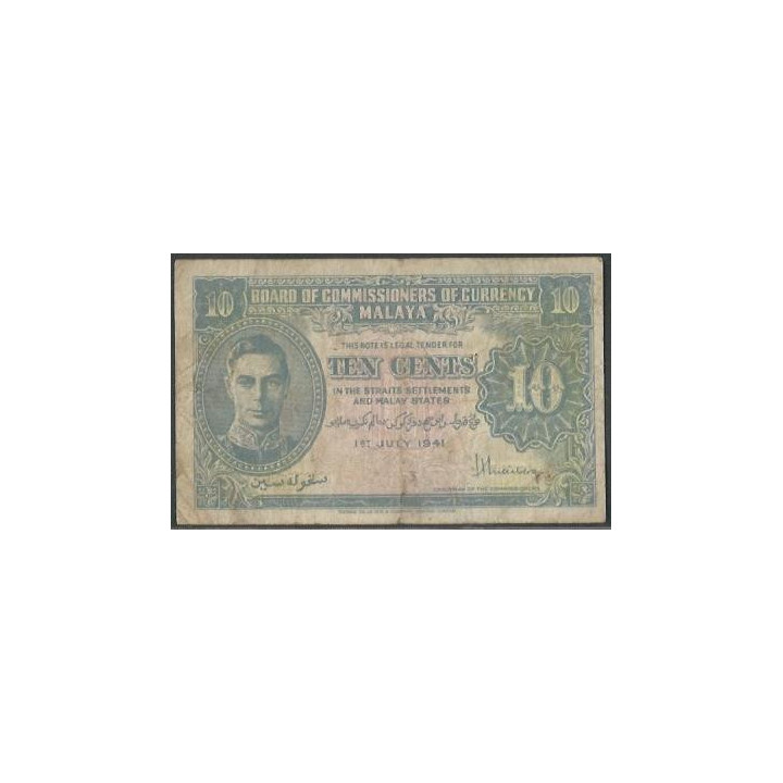 Malaya 10 Cents 1 Jul 1941 P8