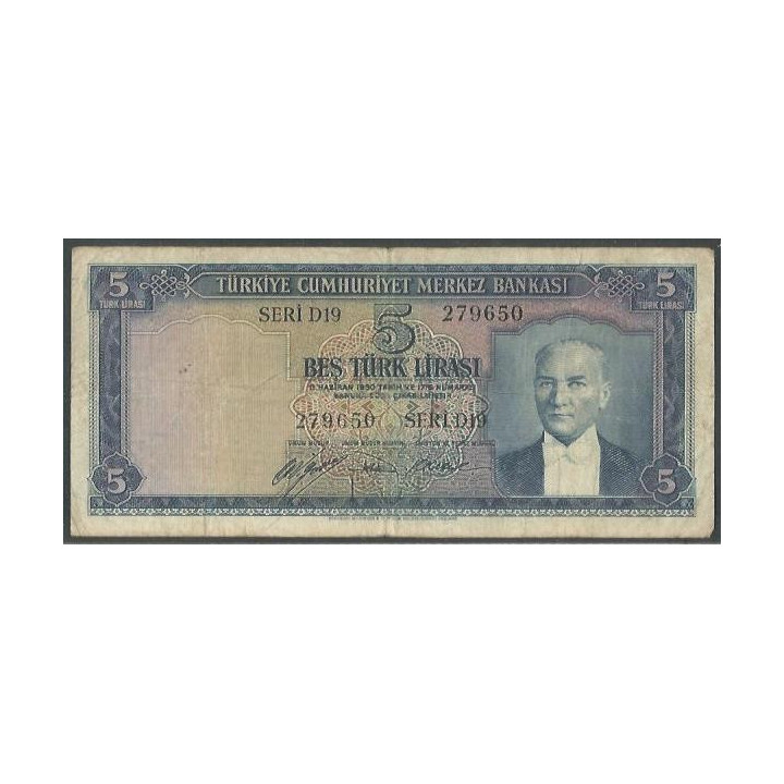 Turkya 5 Liras L1930 (15 Ago 1942) P154a