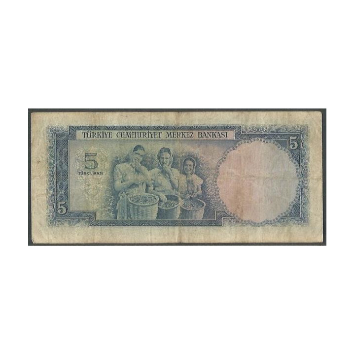 Turkya 5 Liras L1930 (15 Ago 1942) P154a reverso