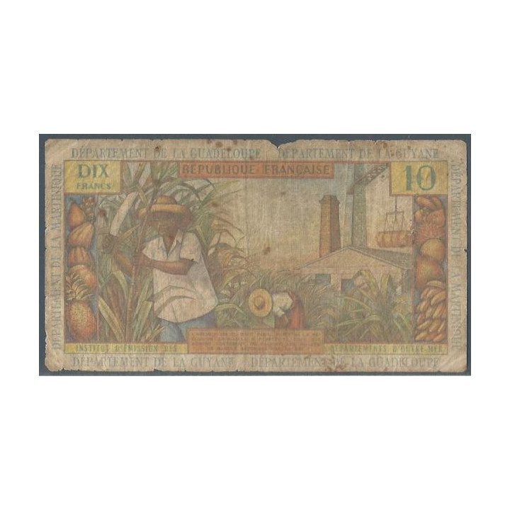 Antillas Francesas 10 Francs ND1964 Firma 1 P8a reverso