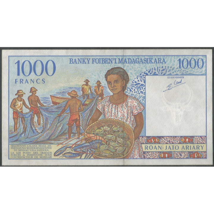 Madagascar 1.000 Francs ND1994 Firma 5 P76b reverso