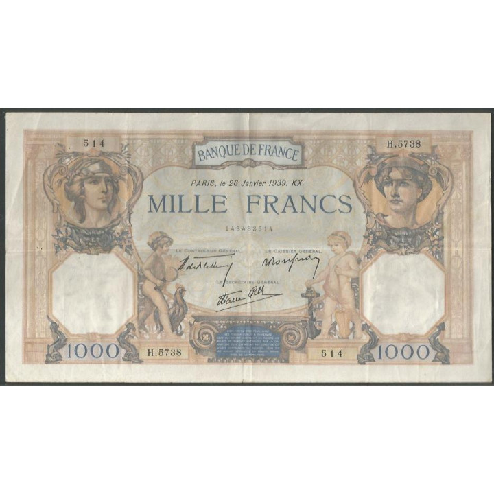 Francia 1.000 Francs 26 Ene 1939 P90c