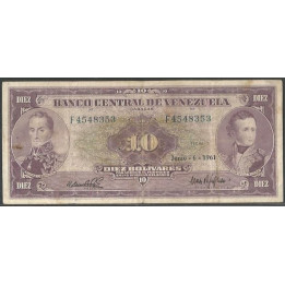 Venezuela 10 Bolivares 6 Jun 1961 F 7 Dig P42a