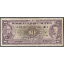 Venezuela 10 Bolivares 6 Jun 1961 J 7 Dig P42a
