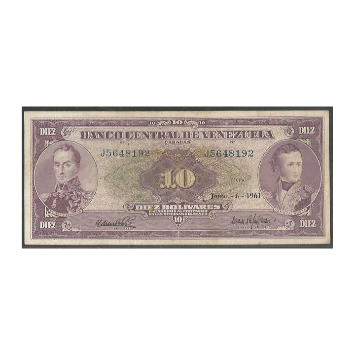 Venezuela 10 Bolivares 6 Jun 1961 J 7 Dig P42a