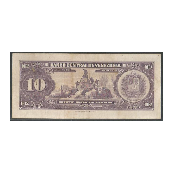 Venezuela 10 Bolivares 6 Jun 1961 J 7 Dig P42a reverso