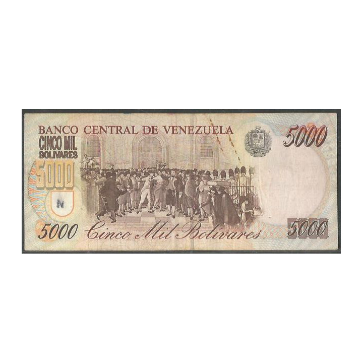 Venezuela 5.000 Bolivares 12 May 1994 A 8 Dig P75a reverso