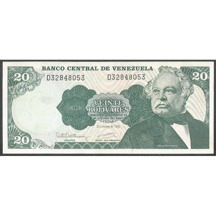 Venezuela 20 Bolivares 8 Dic 1992 D 8 Dig P63d