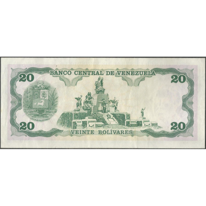 Venezuela 20 Bolivares 8 Dic 1992 D 8 Dig P63d reverso