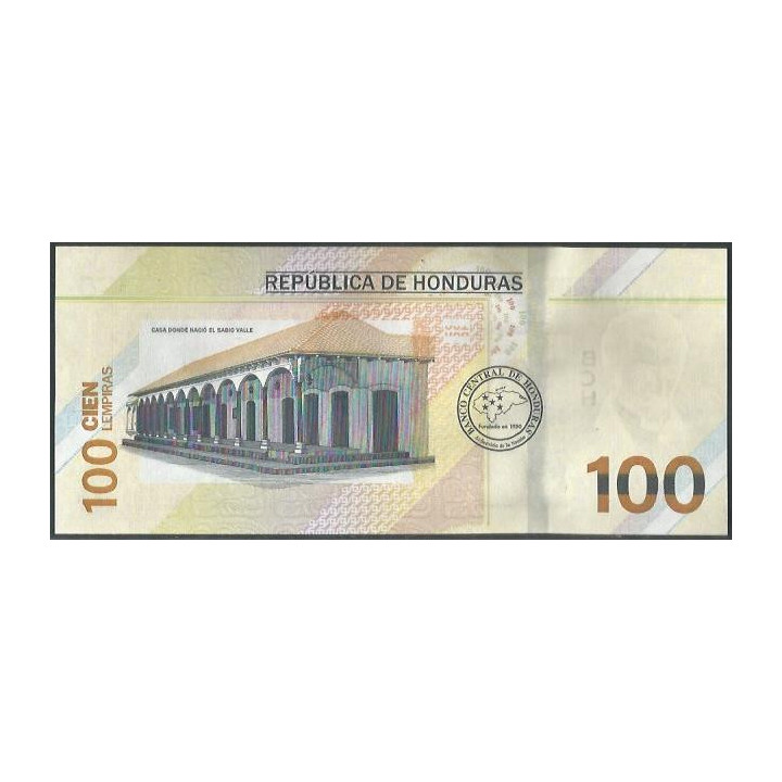 Honduras 100 Lempiras 7 Abr 2022 P112a reverso