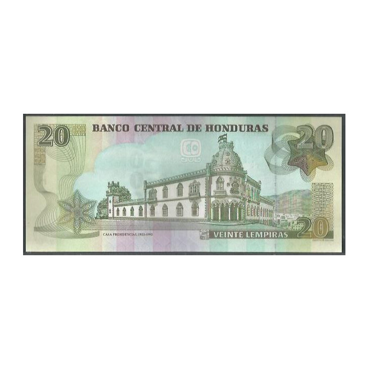 Honduras 20 Lempiras 9 May 2024 P100f reverso