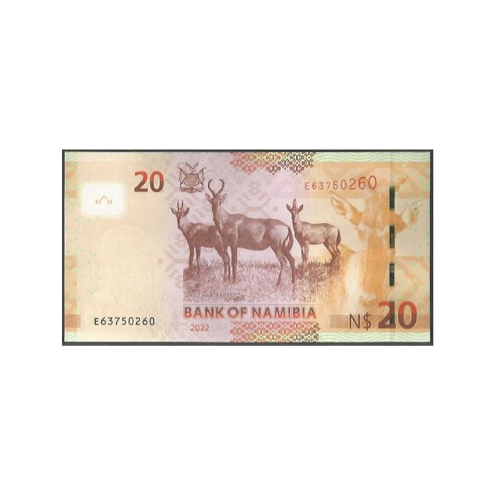 Namibia 20 Dollars 2022 P17c reverso