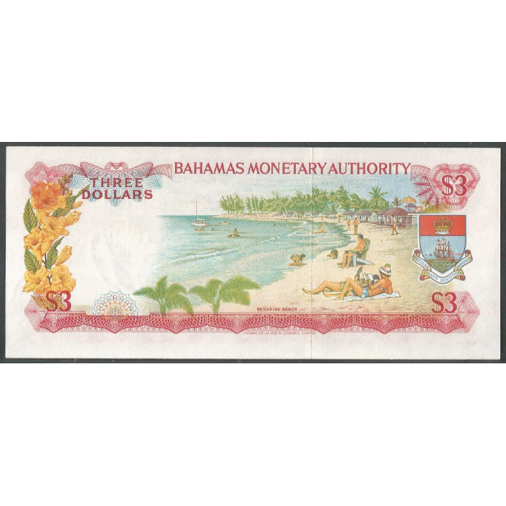 Bahamas 3 Dollars L1968 P28a reverso