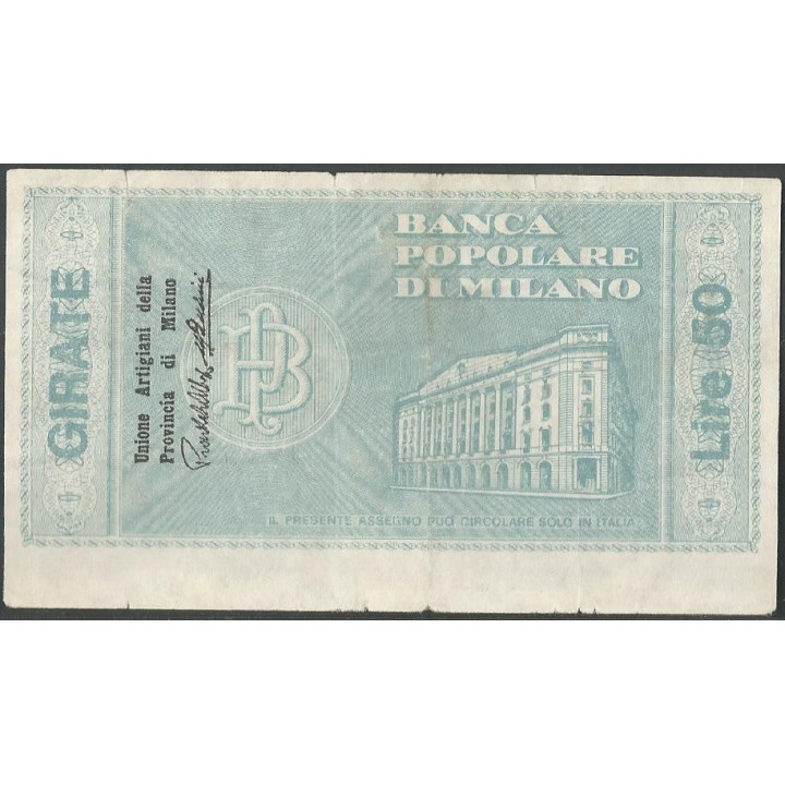 Italia - La Banca Popolare di Milano 50 Lire 14 Ene 1977 reverso