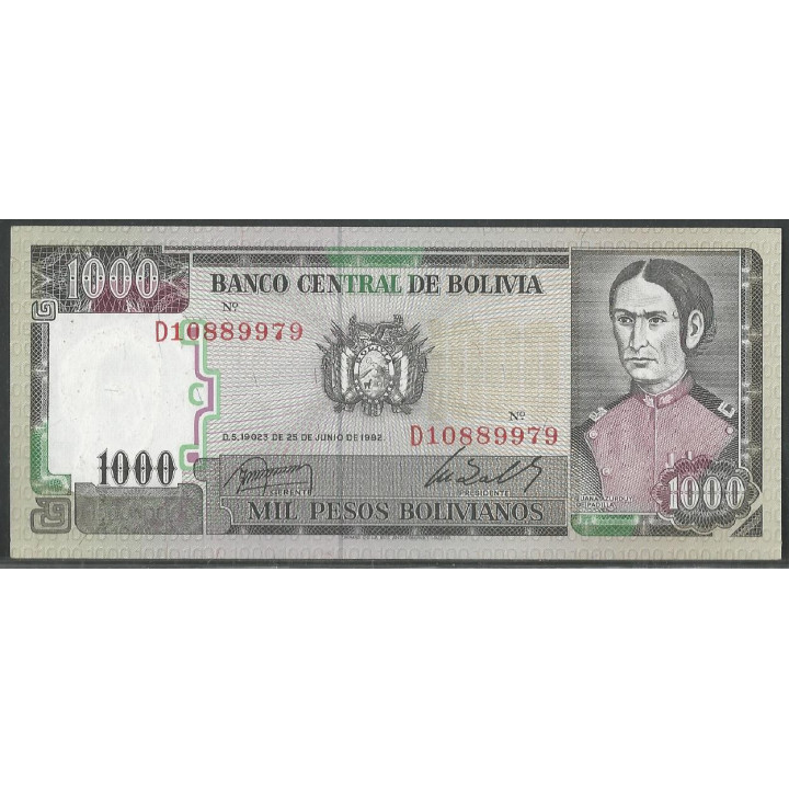 Bolivia 1.000 Pesos Bolivianos D 25 Jun 1982 Serie D P167a