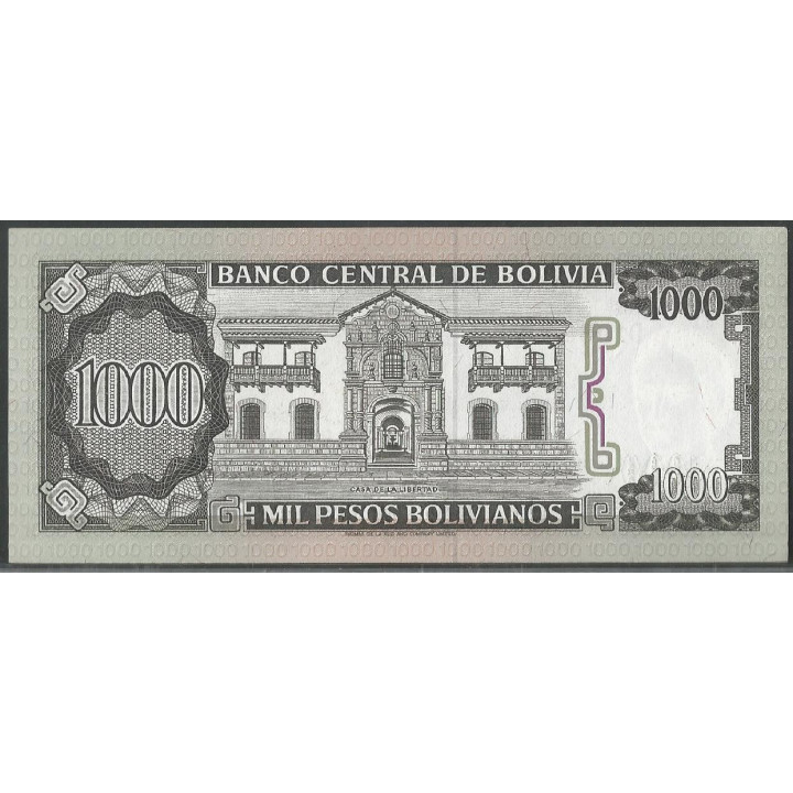 Bolivia 1.000 Pesos Bolivianos D 25 Jun 1982 Serie D P167a reverso