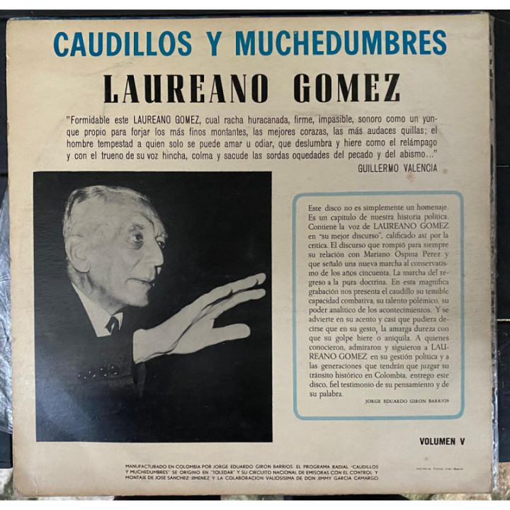 Caudillos y muchedumbres Vol V - Laureano Gomez reverso