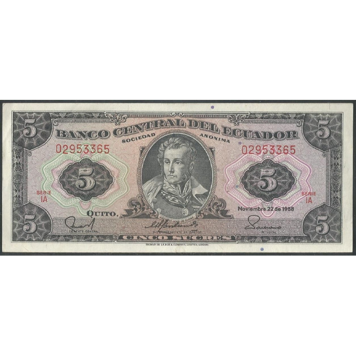 Ecuador 5 Sucres 22 Nov 1988 IA P113d