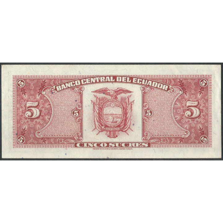 Ecuador 5 Sucres 22 Nov 1988 IA P113d reverso