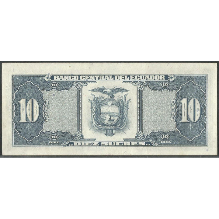 Ecuador 10 Sucres 22 Nov 1988 LO P121 reverso