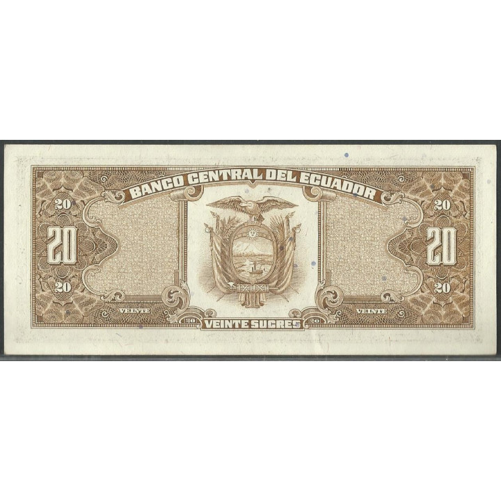 Ecuador 20 Sucres 22 Nov 1988 LQ P121Aa reverso