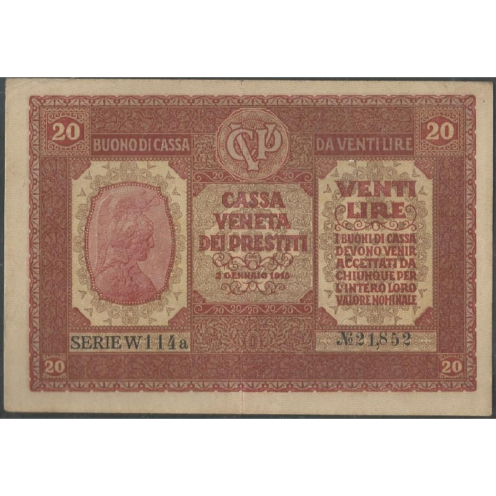 Italia - Casa Veneta di Prestiti 20 Lire 2 Ene 1918 PM7