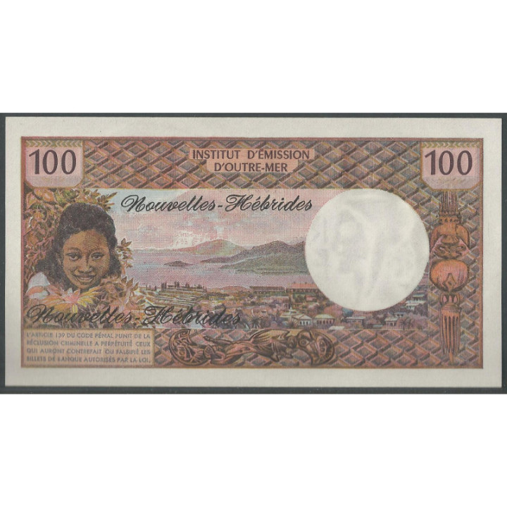 Nuevas Hebridas 100 Francs ND1975 P18c reverso