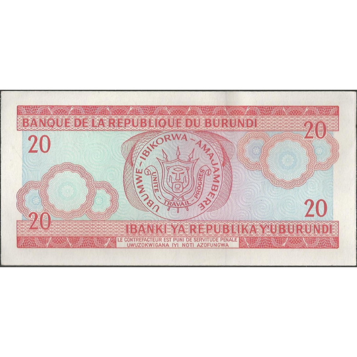 Burundi 20 Francs 5 Feb 2005 P27d reverso