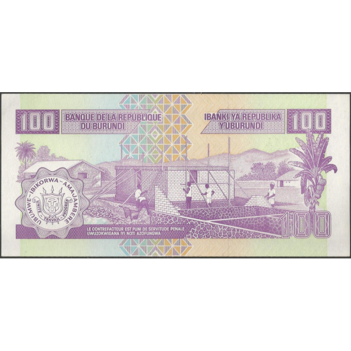 Burundi 100 Francs 1 OCT 2007 P37f reverso