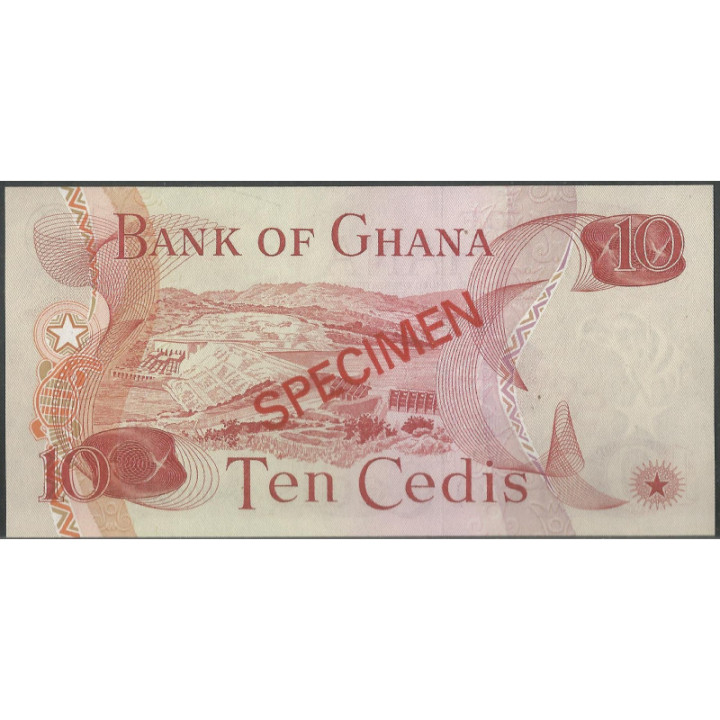 Ghana 10 Cedis 2 Ene 1977 P16s Specimen reverso