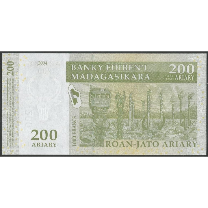 Madagascar 200 Ariary 2004 P87b reverso