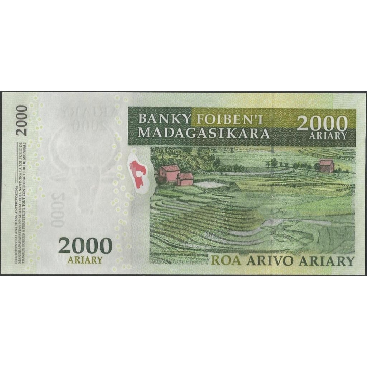 Madagascar 2.000 Ariary 2009 P90b reverso