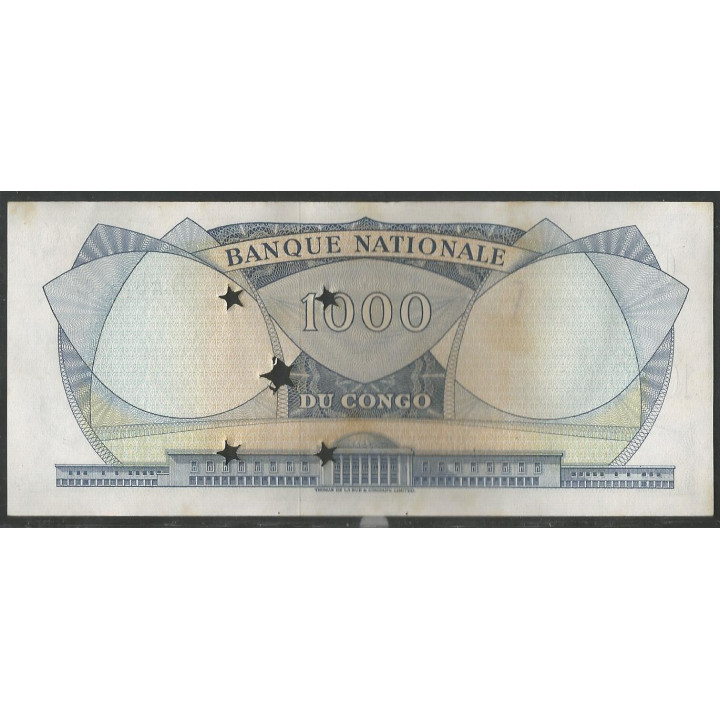 Rep. Democratica Del Congo 1000 Francs 1 Ago 1964 P8b reverso