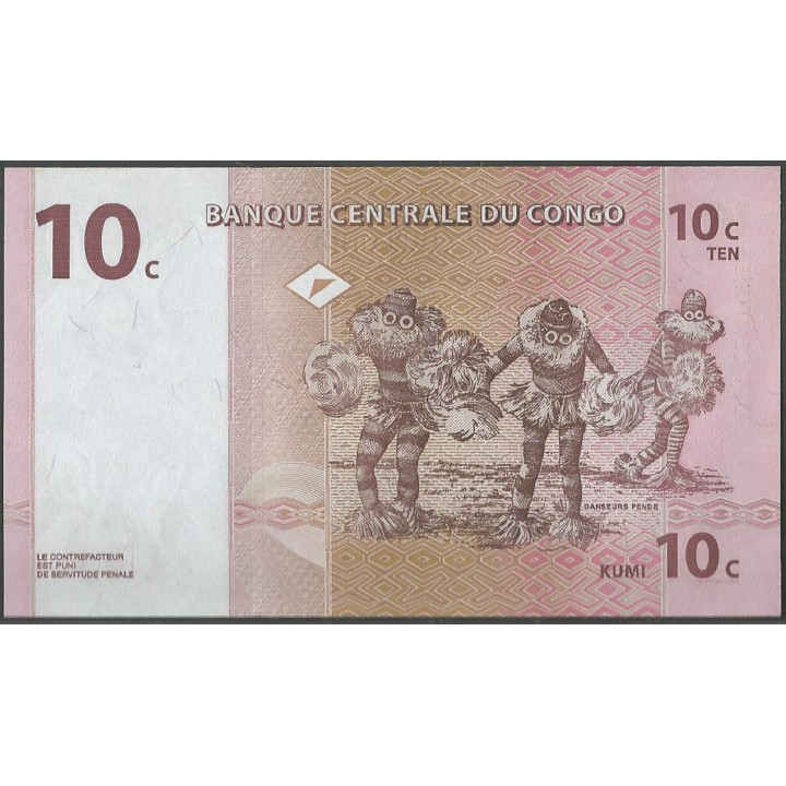 Rep. Democratica Del Congo 10 Centimes 1 Nov 1997 P82a reverso