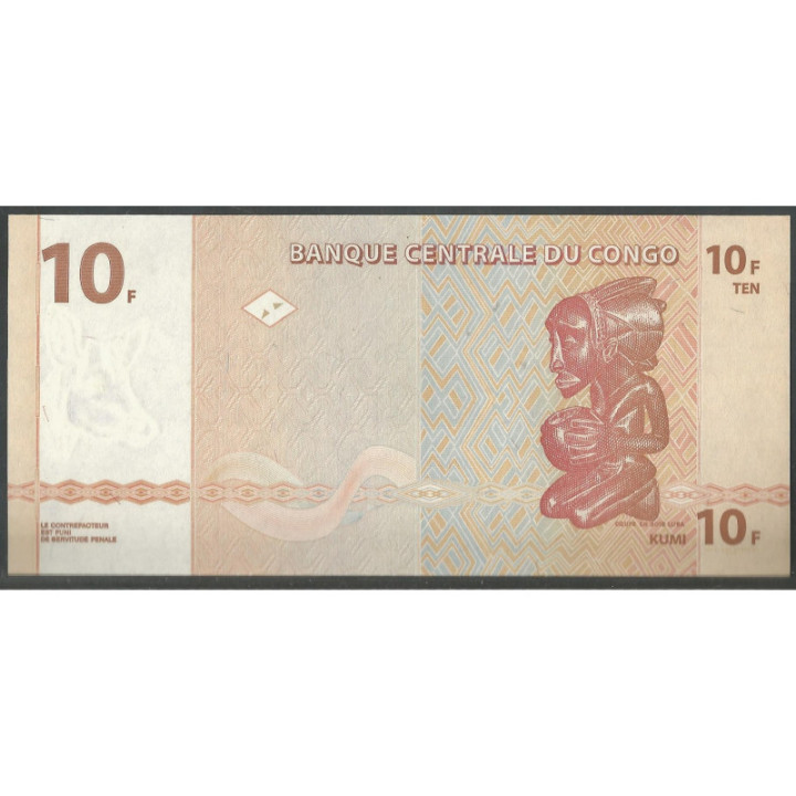Rep. Democratica del Congo 10 Francs 30 Jun 2003 P93A reverso