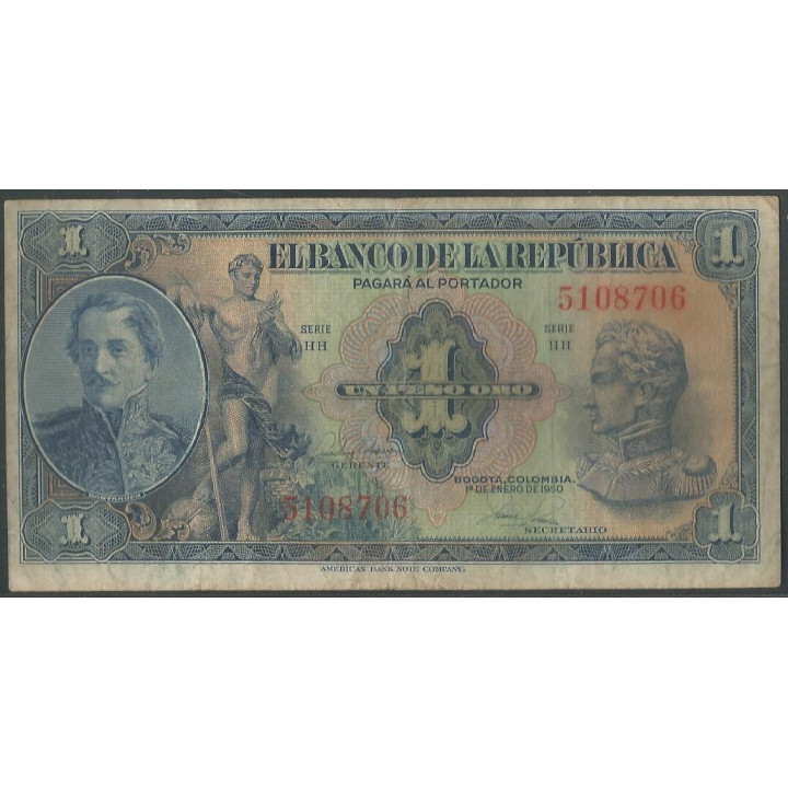 Billete de 1 Peso 1 ene 1950 7 dig. BGW041