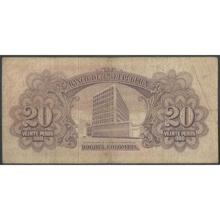 Billete de 20 Pesos 2 Ene 1961 BGW220 reverso
