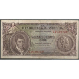 Billete de 20 Pesos 2 ene 1965 BGW222
