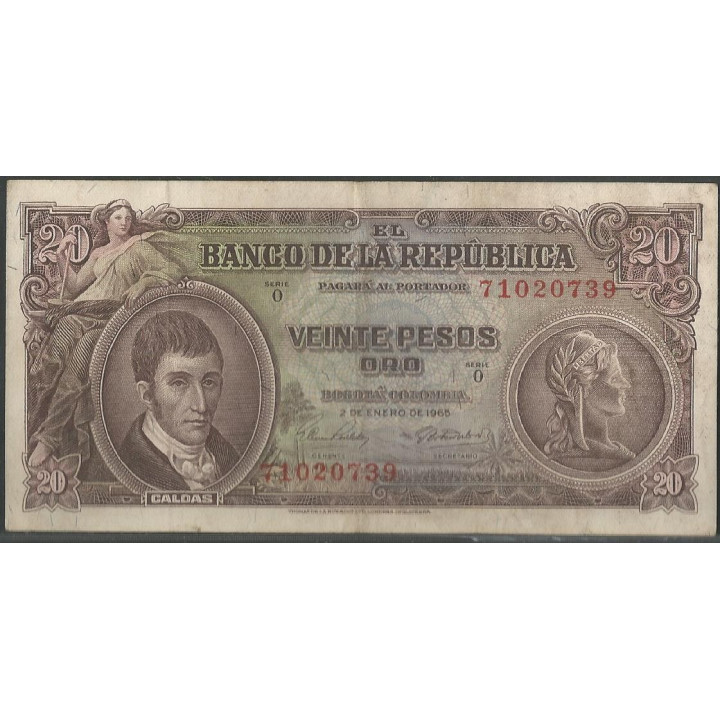 Billete de 20 Pesos 2 ene 1965 BGW222