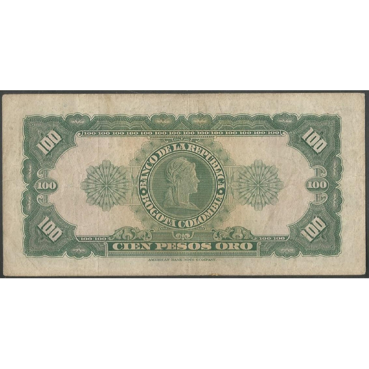 Billete de 100 Pesos 7 Ago 1958 BGW293 reverso
