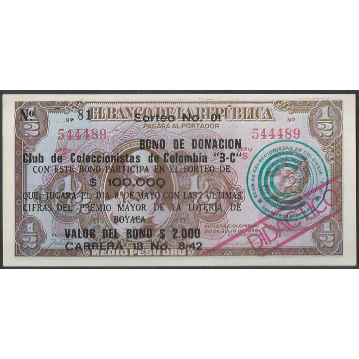 Billete de 1/2 Peso Club de Coleccionistas 3c