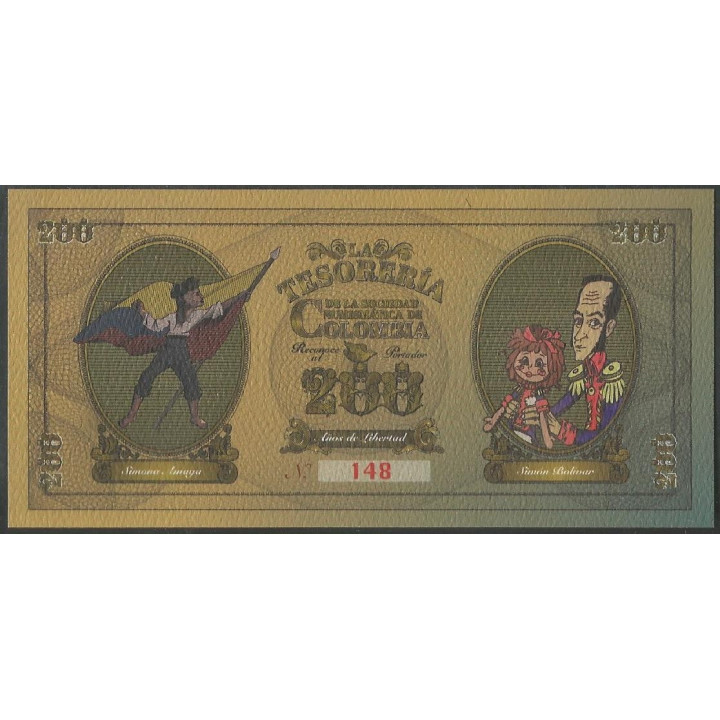 Billete de 200 Años De Libertad Sociedad Numismática de Colombia