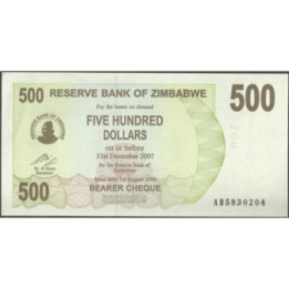 Zimbabwe 500 Dollars 1 Ago 2006 P43