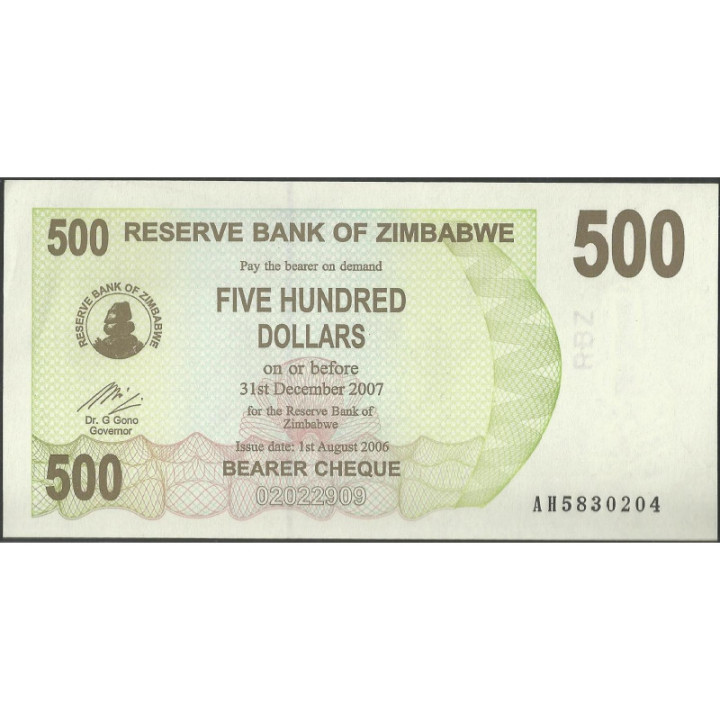 Zimbabwe 500 Dollars 1 Ago 2006 P43
