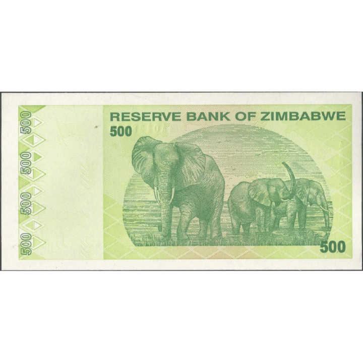 Zimbabwe 500 Dollars 2009 P98 reverso