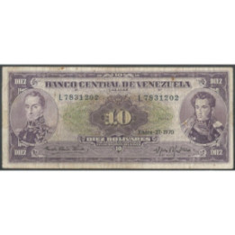 Venezuela 10 Bolivares 27 Ene 1970 L 7 Dig P45g