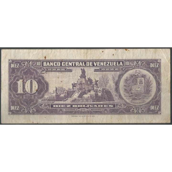 Venezuela 10 Bolivares 27 Ene 1970 L 7 Dig P45g reverso