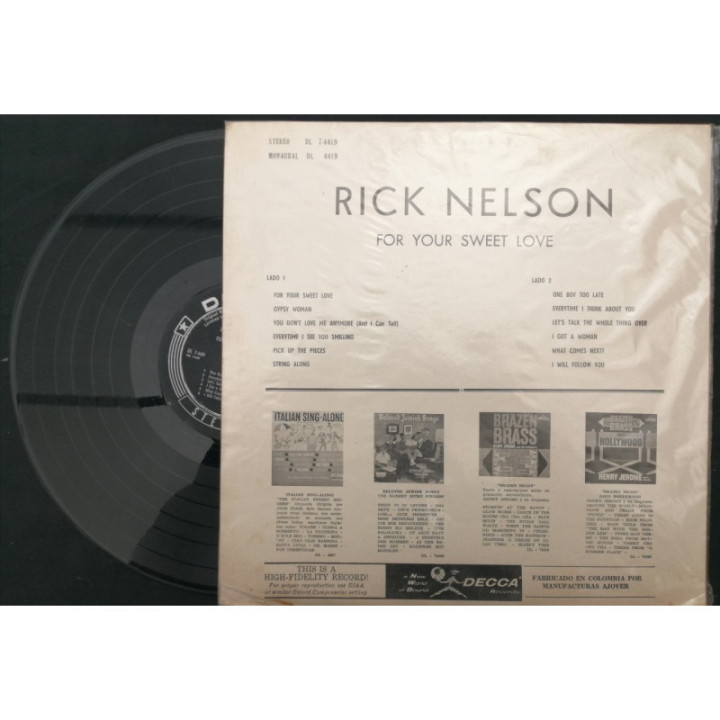Rick Nelson For Your Sweet Love - Colombia reverso