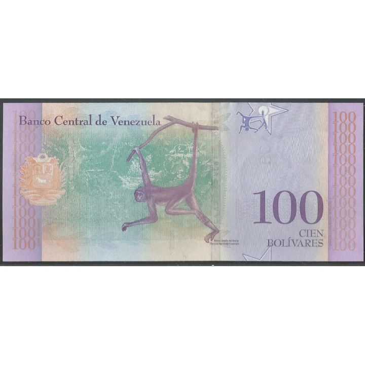 Venezuela 100 Bolivares 22 Mar 2018 H8 Dig P106b reverso
